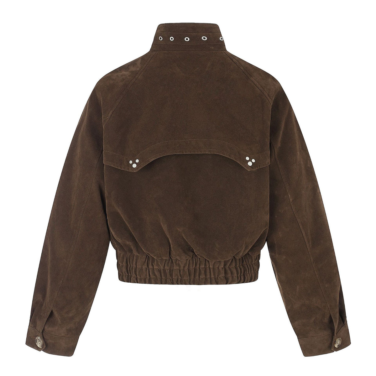 Suede Rivet Stand Collar Cropped Workwear Jacket