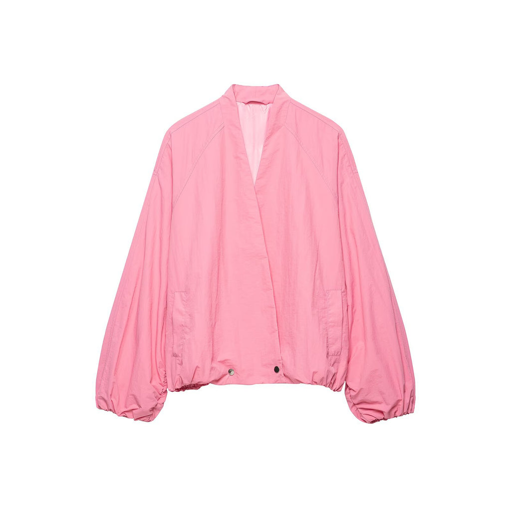 V-neck lantern sleeve pilot jacket