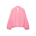 V-neck lantern sleeve pilot jacket