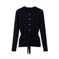 Single breasted ribbed knit sweater jacket with belt for women