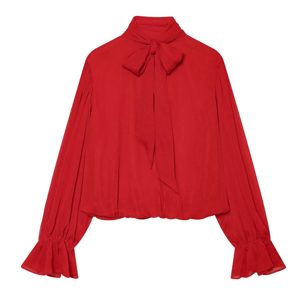 Bareback bow pleated shirt style top for women