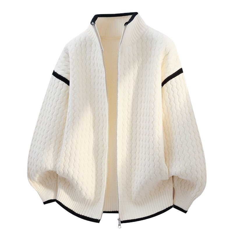 Men's Casual Zip Front Stand Collar Knit Sweater Cardigan