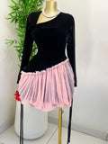Sweet Long Sleeve Asymmetrical Collar Tie Mini Puff Dress