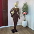 Women's Long Sleeve Splicing Mesh Ruched Maxi Dress