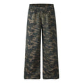Women's Camo Wide-Leg Sweatpants with Rhinestone Lettering, Elastic Waist Loose Drape Straight Leg Sports Pants