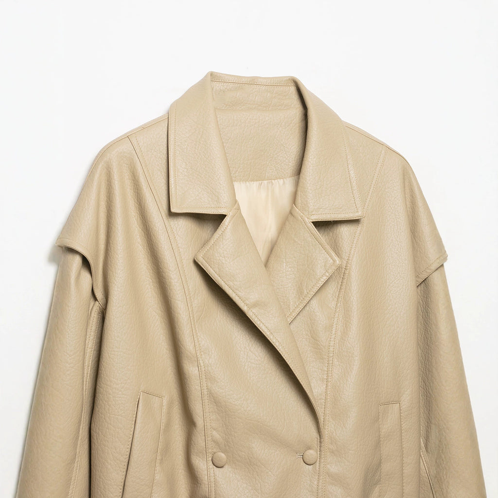 Loose PU leather jacket with elastic hem jacket