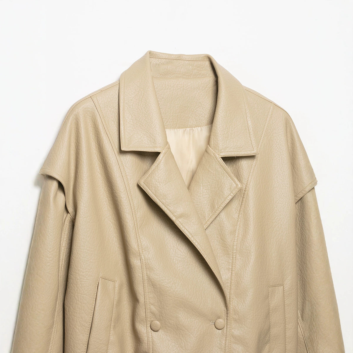 Loose PU leather jacket with elastic hem jacket