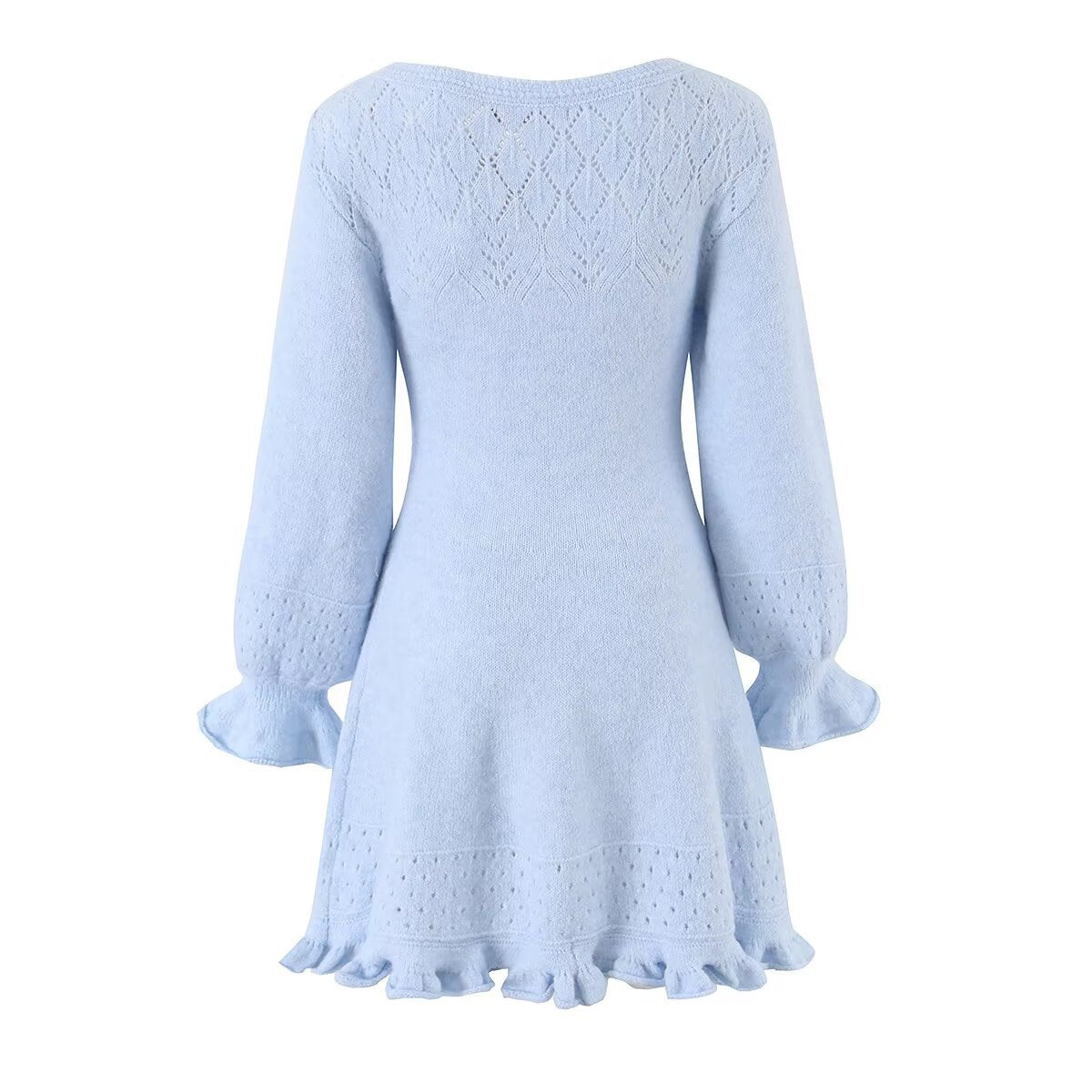 Lantern horn sleeve wood ear cinched short dress for women