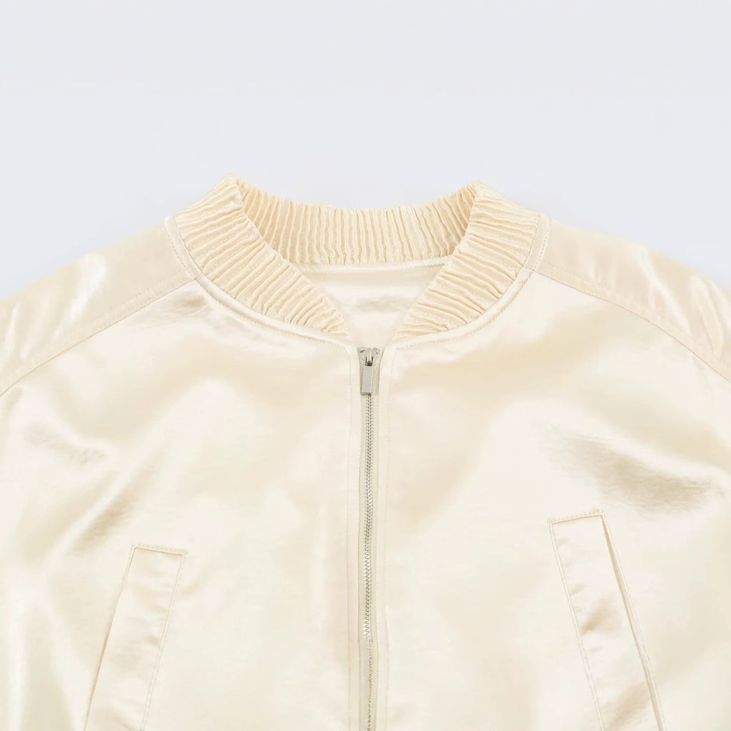 Loose zipper stand up collar pilot jacket