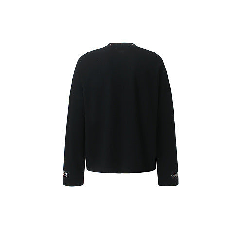 Print Long Sleeve Rivet Collar Men's Waffle T-Shirt