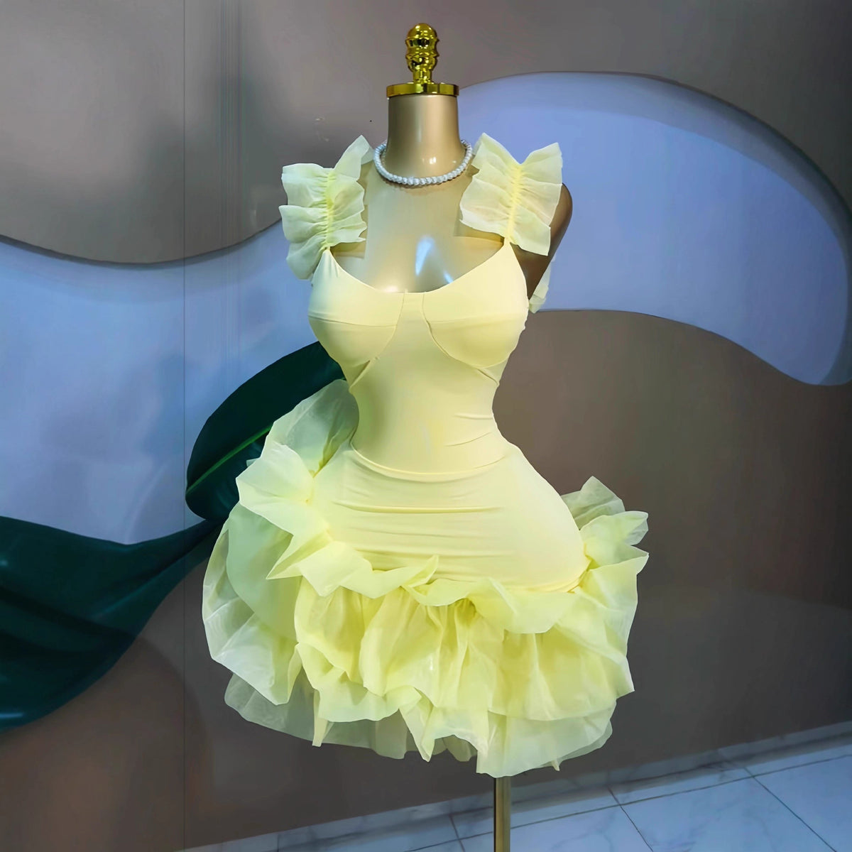 Sweet Sleeveless Tube Top Waist Cinched Puff Mini Dress
