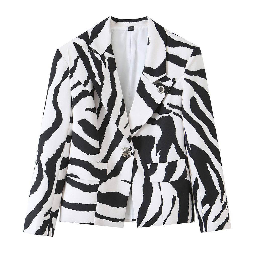 Casual one collar irregular zebra print atmospheric eye suit for women