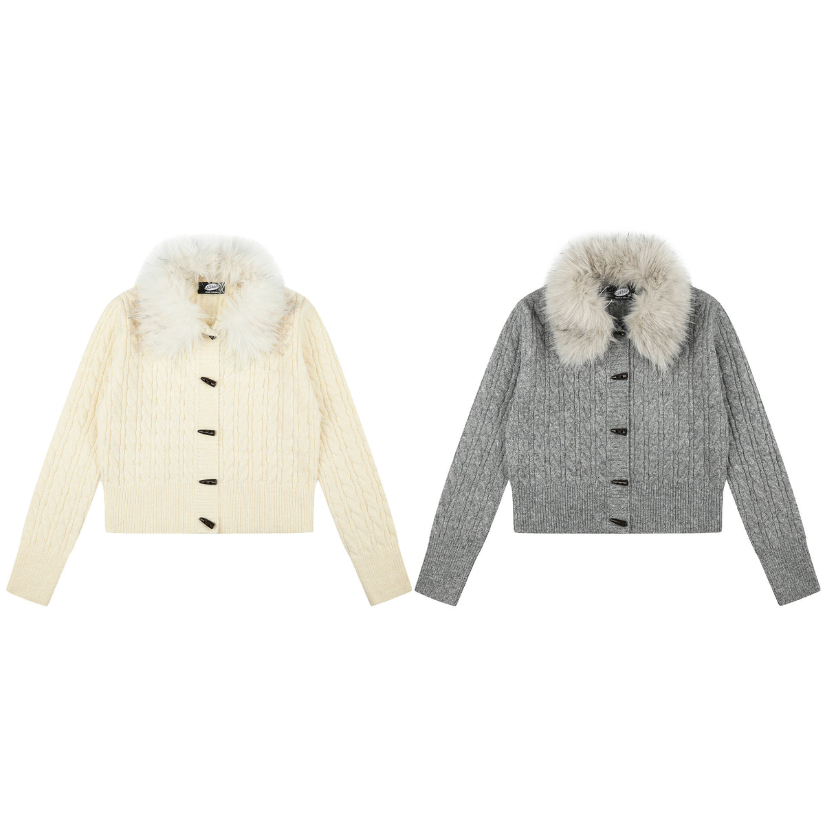 Cable Knit Long Sleeve Lapel Collar Toggle Button Women's Oversized Drop Shoulder Cropped Knit Cardigan
