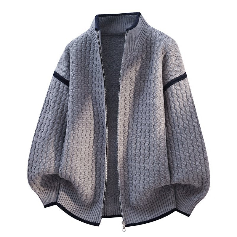 Men's Casual Zip Front Stand Collar Knit Sweater Cardigan